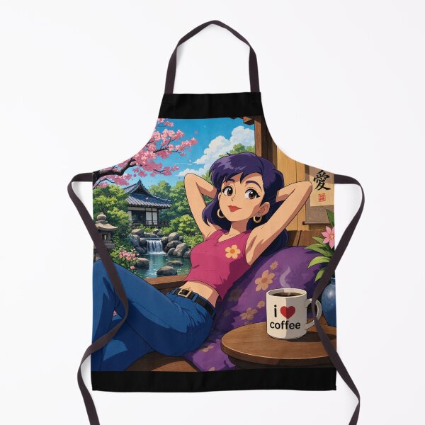 Item preview, Cute anime manga girl reclining with a cup of coffee designed and sold by Vintage Designs +.