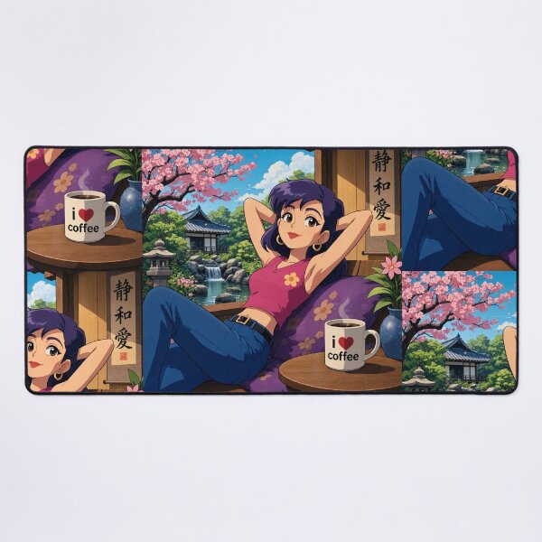 Item preview, Cute anime manga girl reclining with a cup of coffee designed and sold by Vintage Designs +.
