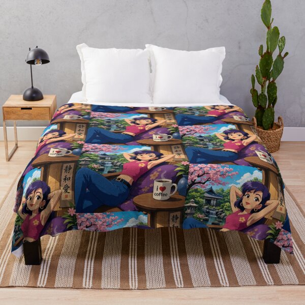 Item preview, Cute anime manga girl reclining with a cup of coffee designed and sold by Vintage Designs +.