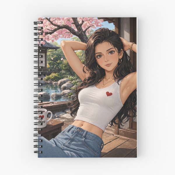 Item preview, Cute anime manga girl reclining with a cup of coffee designed and sold by Vintage Designs +.