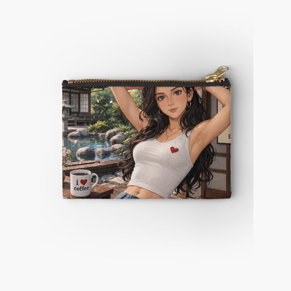 Item preview, Cute anime manga girl reclining with a cup of coffee designed and sold by Vintage Designs +.