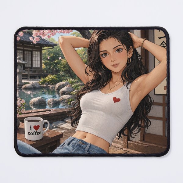 Item preview, Cute anime manga girl reclining with a cup of coffee designed and sold by Vintage Designs +.
