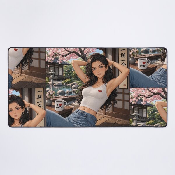 Item preview, Cute anime manga girl reclining with a cup of coffee designed and sold by Vintage Designs +.