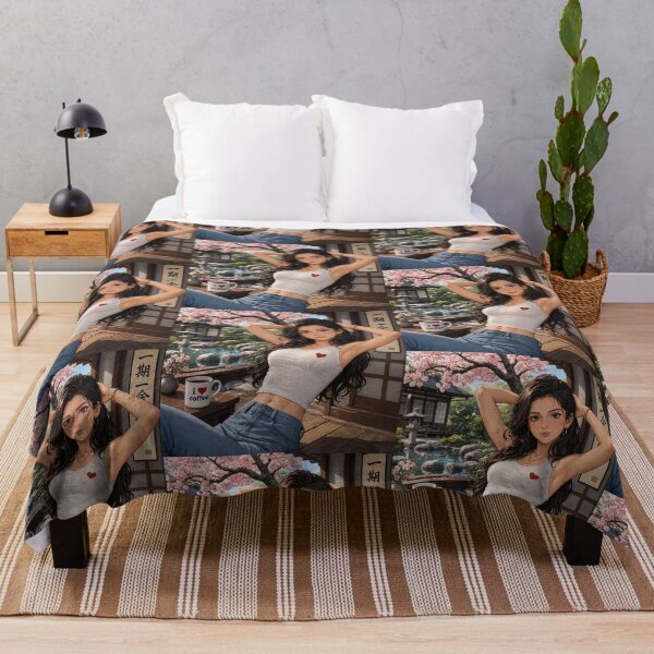 Item preview, Cute anime manga girl reclining with a cup of coffee designed and sold by Vintage Designs +.