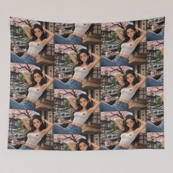 Item preview, Cute anime manga girl reclining with a cup of coffee designed and sold by Vintage Designs +.
