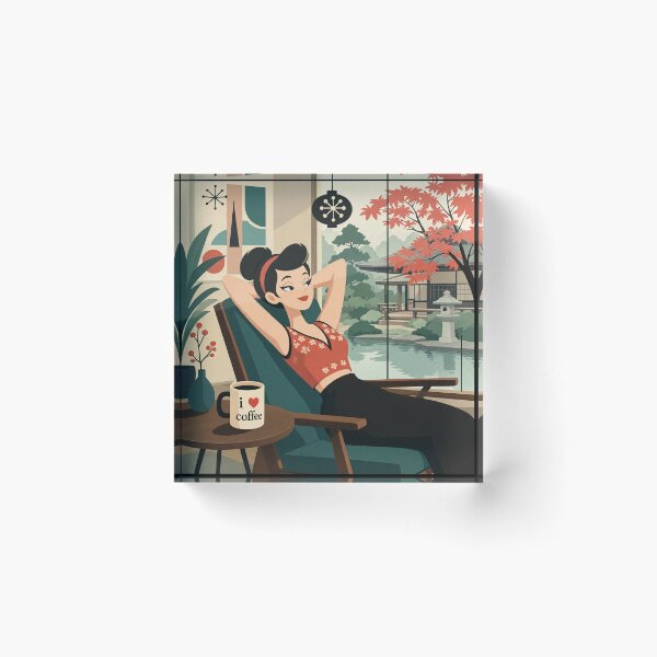 Item preview,  Cute anime manga girl reclining with a cup of coffee designed and sold by Vintage Designs +.