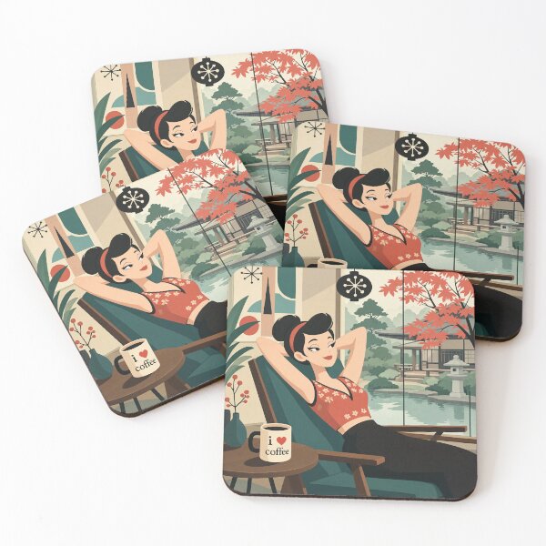 Item preview,  Cute anime manga girl reclining with a cup of coffee designed and sold by Vintage Designs +.