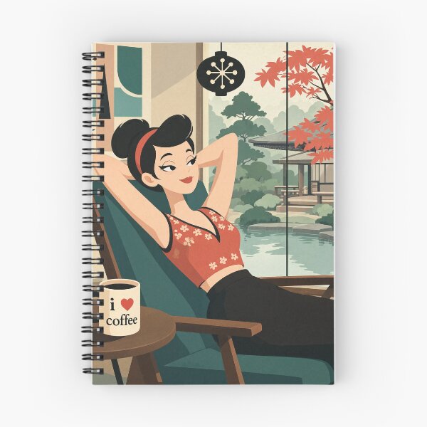 Item preview,  Cute anime manga girl reclining with a cup of coffee designed and sold by Vintage Designs +.