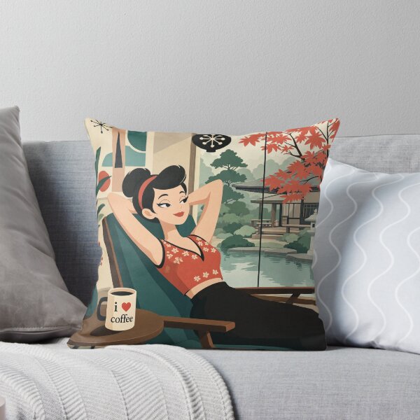Item preview,  Cute anime manga girl reclining with a cup of coffee designed and sold by Vintage Designs +.