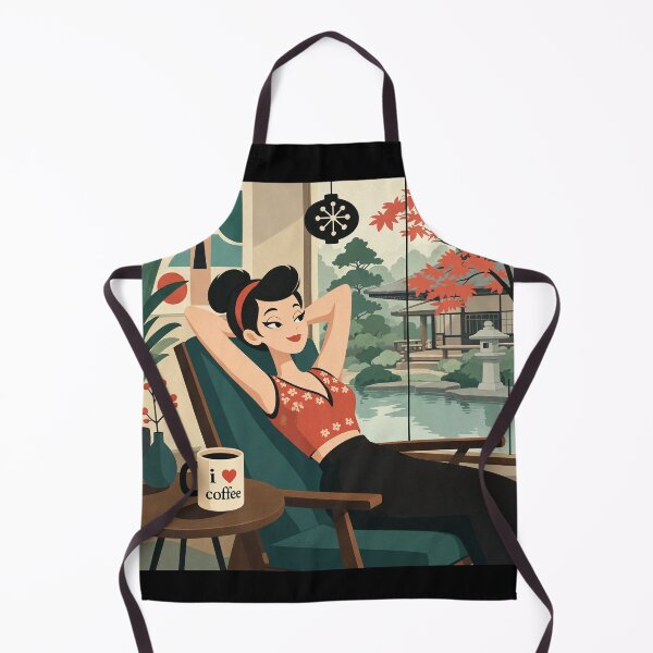 Item preview, Cute anime manga girl reclining with a cup of coffee designed and sold by Vintage Designs +.