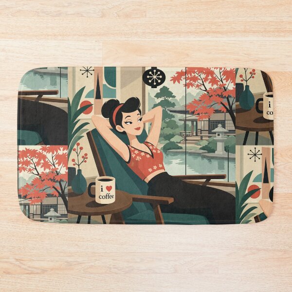 Item preview,  Cute anime manga girl reclining with a cup of coffee designed and sold by Vintage Designs +.