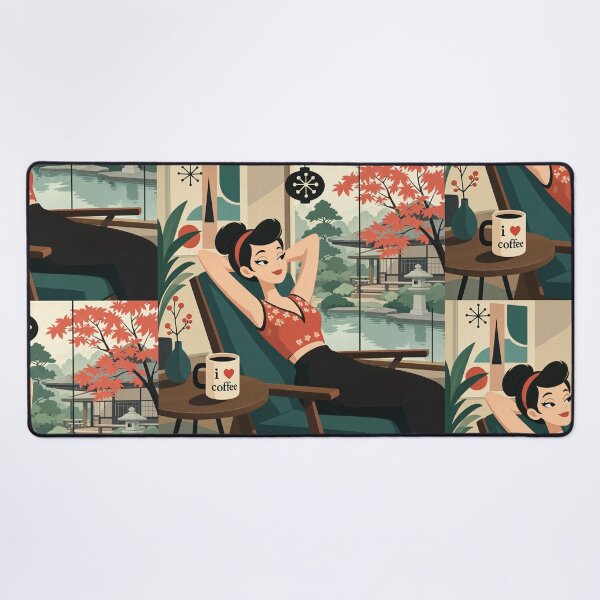 Item preview,  Cute anime manga girl reclining with a cup of coffee designed and sold by Vintage Designs +.