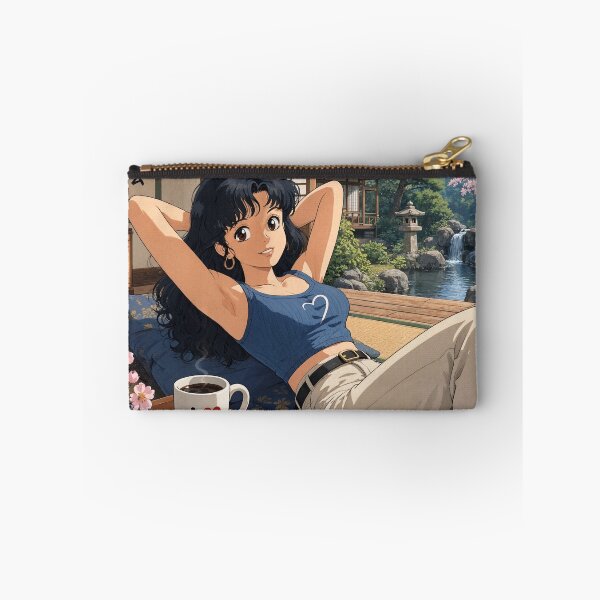 Item preview, Cute anime manga girl reclining with a cup of coffee designed and sold by Vintage Designs +.