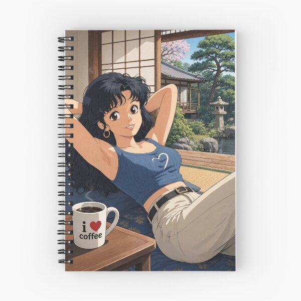 Item preview, Cute anime manga girl reclining with a cup of coffee designed and sold by Vintage Designs +.