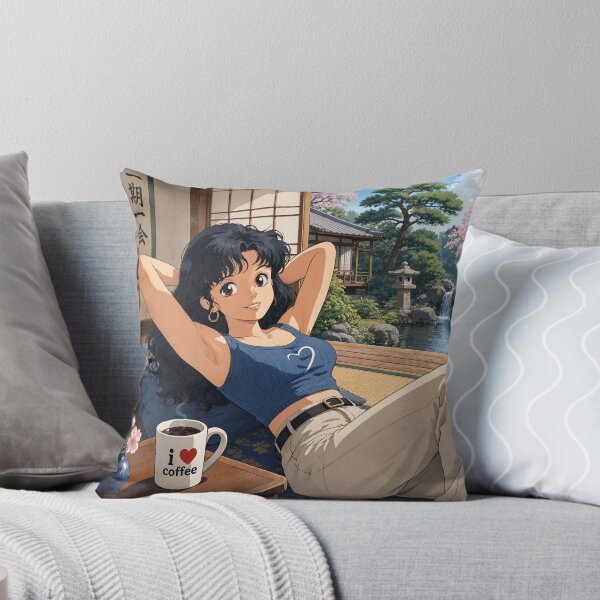 Item preview, Cute anime manga girl reclining with a cup of coffee designed and sold by Vintage Designs +.