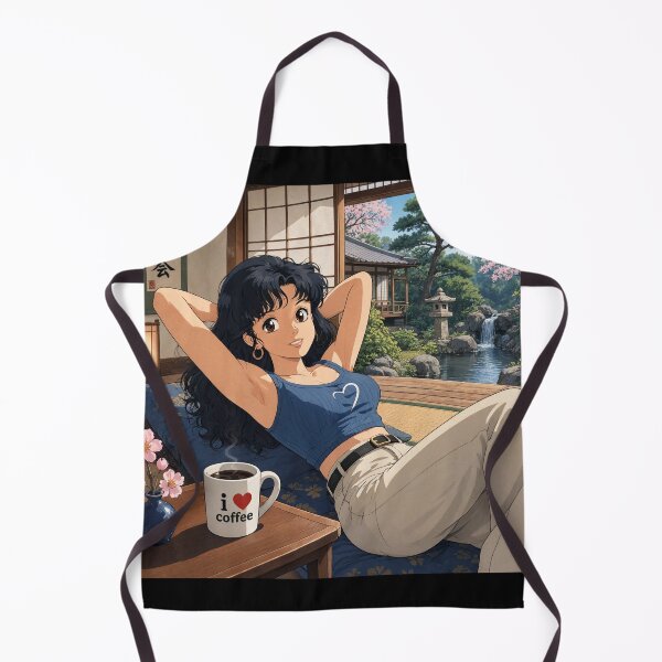 Item preview, Cute anime manga girl reclining with a cup of coffee designed and sold by Vintage Designs +.