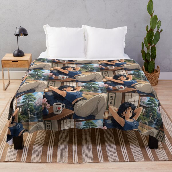 Item preview, Cute anime manga girl reclining with a cup of coffee designed and sold by Vintage Designs +.