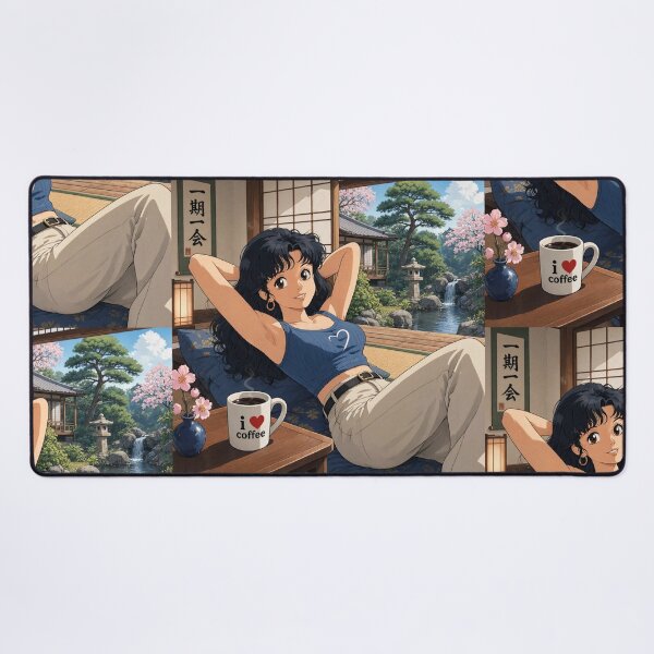 Item preview, Cute anime manga girl reclining with a cup of coffee designed and sold by Vintage Designs +.