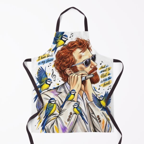 Item preview, Whimsical Harmonica Player with Colorful Birds – glen hansard Artistic Sketch Illustration designed and sold by OSAMA MO.