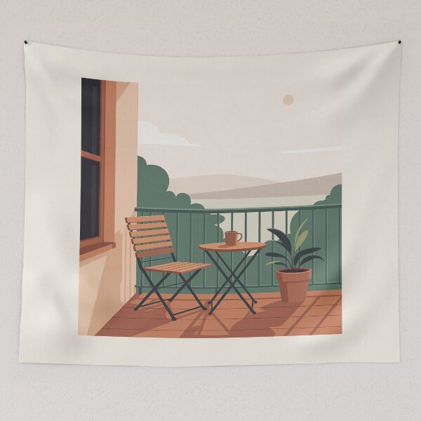 Item preview, Calm Balcony With Chair And Plant  designed and sold by TrendMorphic.