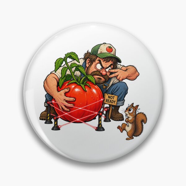 Item preview, Funny Gardener Protecting Tomato From Squirrel Cartoon designed and sold by Concrete Coffee Studio.