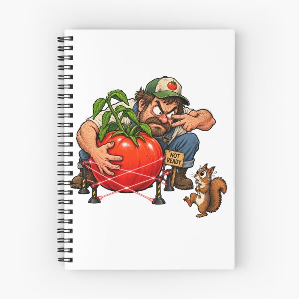 Item preview, Funny Gardener Protecting Tomato From Squirrel Cartoon designed and sold by Concrete Coffee Studio.