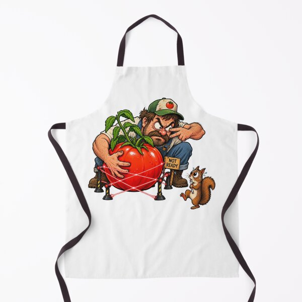 Item preview, Funny Gardener Protecting Tomato From Squirrel Cartoon designed and sold by Concrete Coffee Studio.