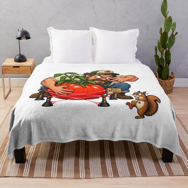 Item preview, Funny Gardener Protecting Tomato From Squirrel Cartoon designed and sold by Concrete Coffee Studio.