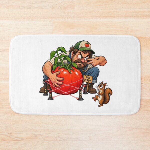 Item preview, Funny Gardener Protecting Tomato From Squirrel Cartoon designed and sold by Concrete Coffee Studio.