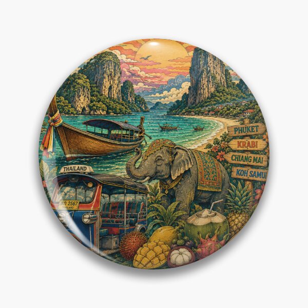 Item preview, Thailand "Land of Smiles" Vintage Illustration designed and sold by Skyrocketz.