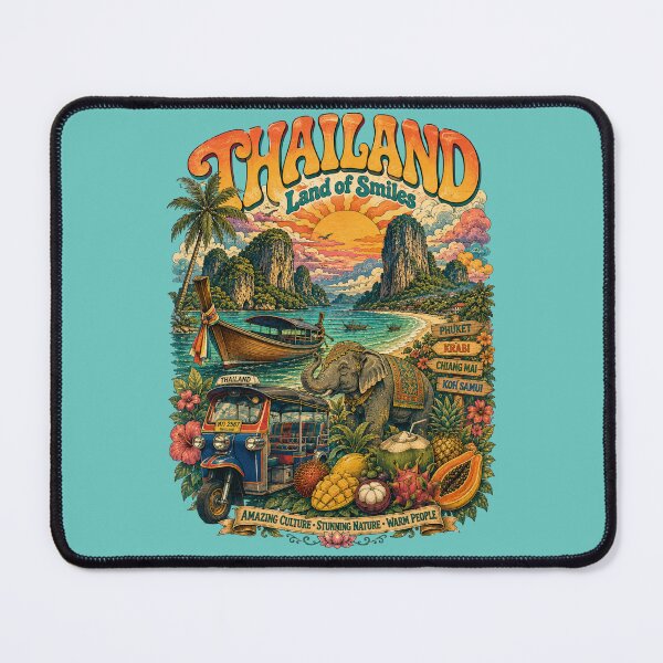 Item preview, Thailand "Land of Smiles" Vintage Illustration designed and sold by Skyrocketz.