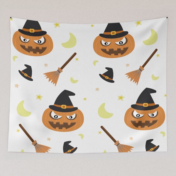 Item preview, Spooky Halloween Pumpkin Broom Pattern designed and sold by AePuti.