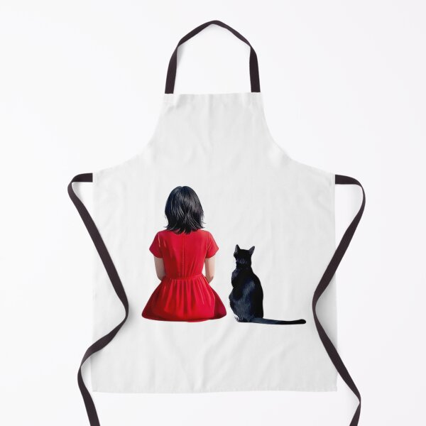 Item preview, Meow & the Marine Blue Wall Art - Girl in Red Dress and Black Tuxedo Cat in Ocean designed and sold by imsoyoon.