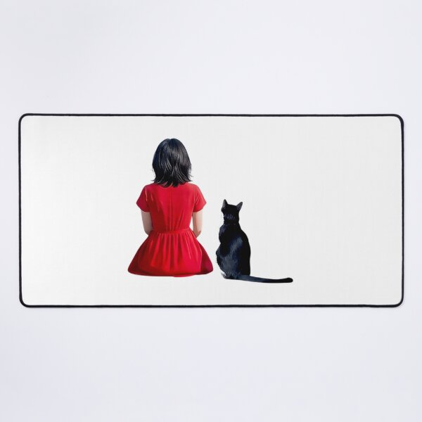 Item preview, Meow & the Marine Blue Wall Art - Girl in Red Dress and Black Tuxedo Cat in Ocean designed and sold by imsoyoon.