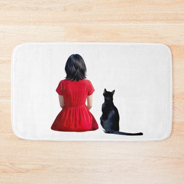 Item preview, Meow & the Marine Blue Wall Art - Girl in Red Dress and Black Tuxedo Cat in Ocean designed and sold by imsoyoon.