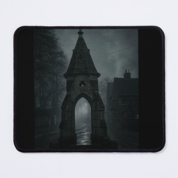 Item preview, Gothic Twilight: The Ancient Stone Monument on a Foggy Village Street designed and sold by Astute-Artio-Photography.