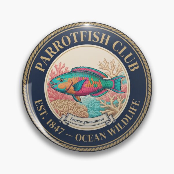 Item preview, Parrotfish Club Vintage Badge Coral Reef Art designed and sold by CalmCapy Co.