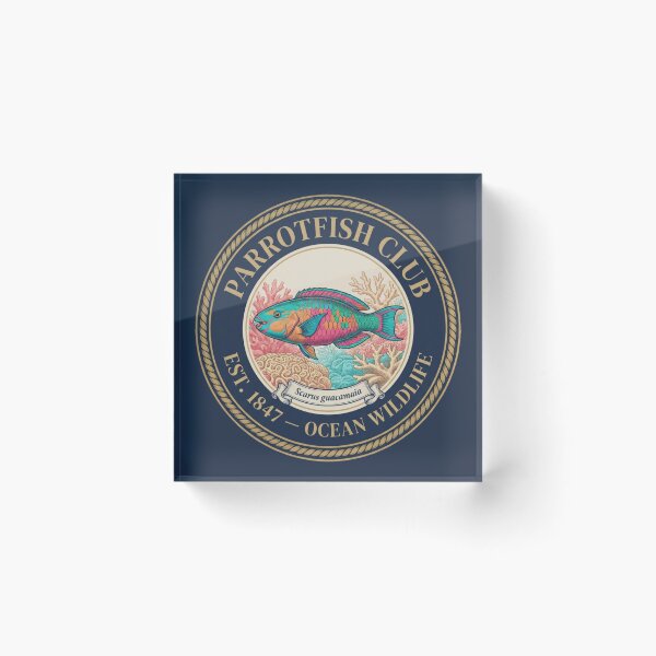 Item preview, Parrotfish Club Vintage Badge Coral Reef Art designed and sold by CalmCapy Co.