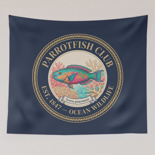 Item preview, Parrotfish Club Vintage Badge Coral Reef Art designed and sold by CalmCapy Co.