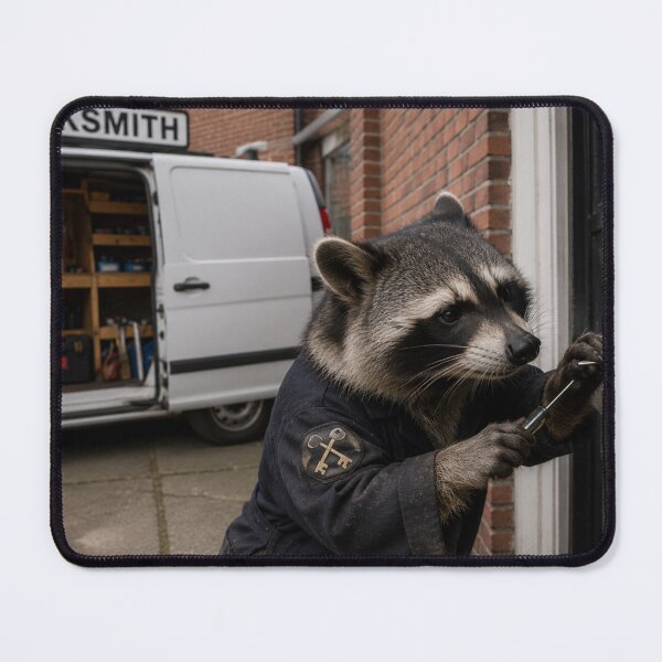 Item preview, Raccoon Locksmith at Work, Professional Lock Picking Scene designed and sold by Paul Thompson Photography.