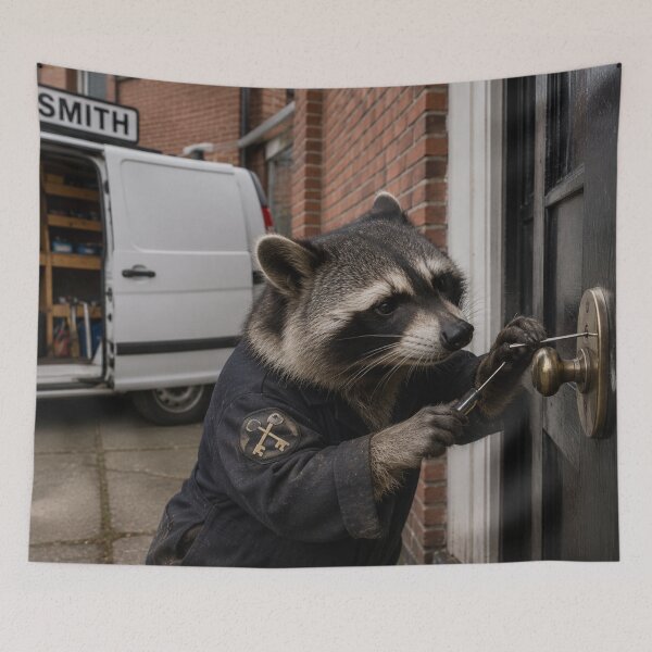 Item preview, Raccoon Locksmith at Work, Professional Lock Picking Scene designed and sold by Paul Thompson Photography.