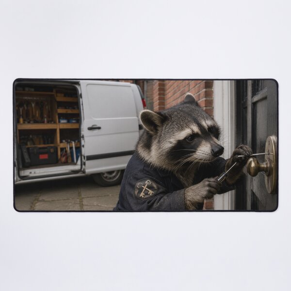 Item preview, Raccoon Locksmith at Work, Professional Lock Picking Scene designed and sold by Paul Thompson Photography.