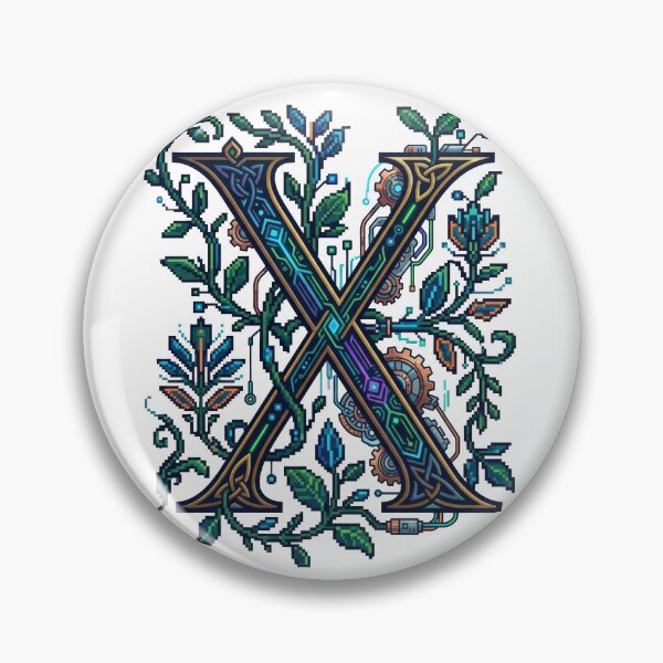 Item preview, Cyberpunk Illuminated Manuscript Letter X - Pixel Art Medieval Monogram designed and sold by TontikDesign.