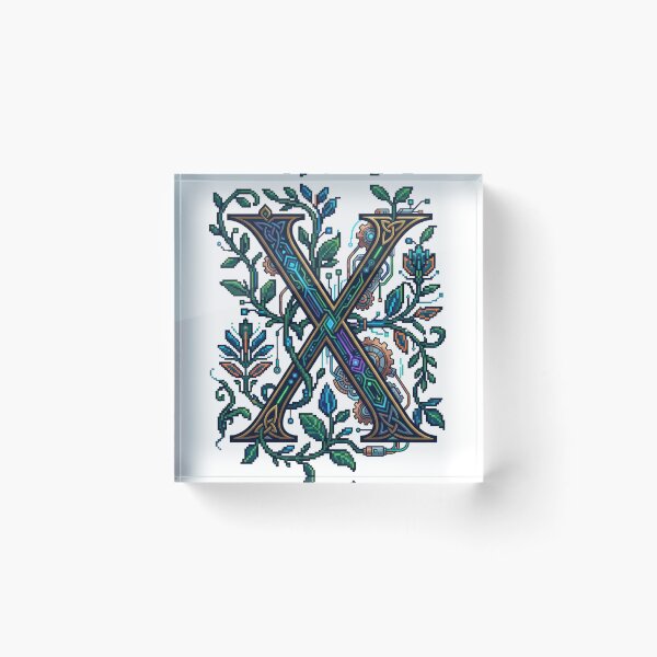 Item preview, Cyberpunk Illuminated Manuscript Letter X - Pixel Art Medieval Monogram designed and sold by TontikDesign.