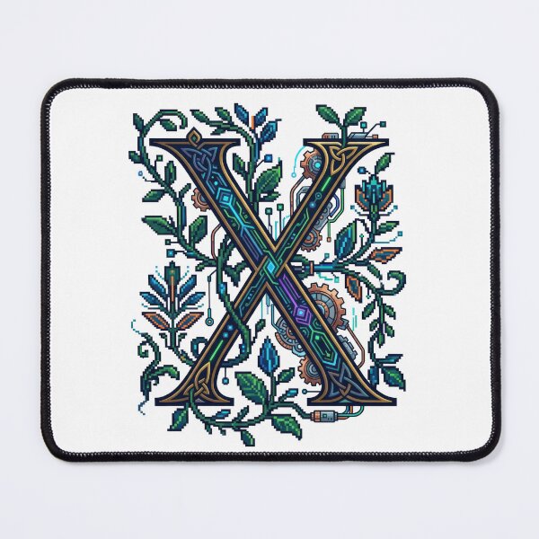 Item preview, Cyberpunk Illuminated Manuscript Letter X - Pixel Art Medieval Monogram designed and sold by TontikDesign.