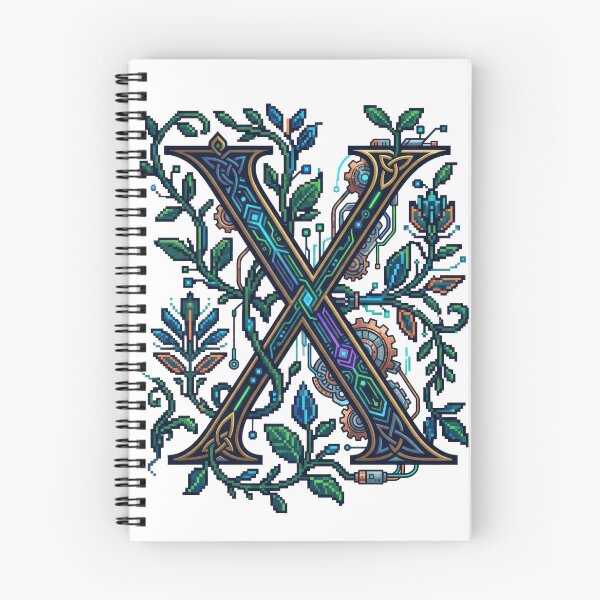 Item preview, Cyberpunk Illuminated Manuscript Letter X - Pixel Art Medieval Monogram designed and sold by TontikDesign.