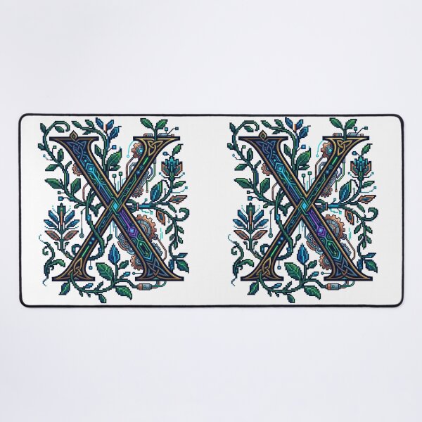 Item preview, Cyberpunk Illuminated Manuscript Letter X - Pixel Art Medieval Monogram designed and sold by TontikDesign.
