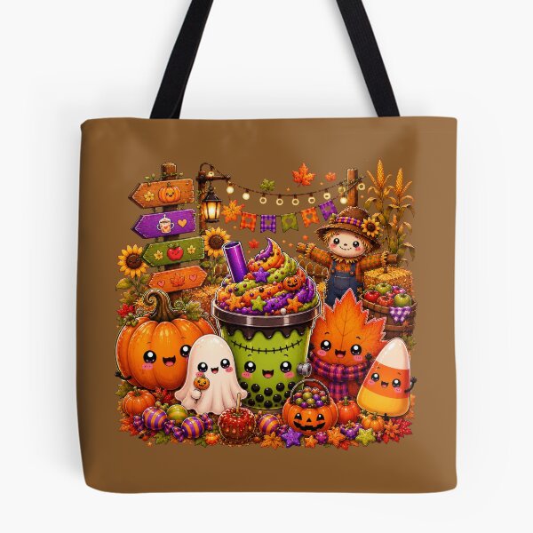 Item preview, Kawaii Harvest Festival Shirt | Cute Frankenstein Boba Tea, Pumpkin, Ghost & Autumn Fall Halloween Design designed and sold by ALH Apparel.