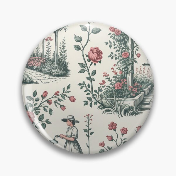 Item preview, English Cottage Garden Toile Pattern – Sage Green Toile de Jouy Cottagecore Floral Design designed and sold by Tamas Das.