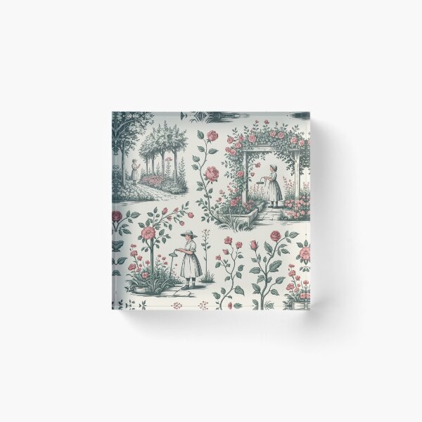 Item preview, English Cottage Garden Toile Pattern – Sage Green Toile de Jouy Cottagecore Floral Design designed and sold by Tamas Das.